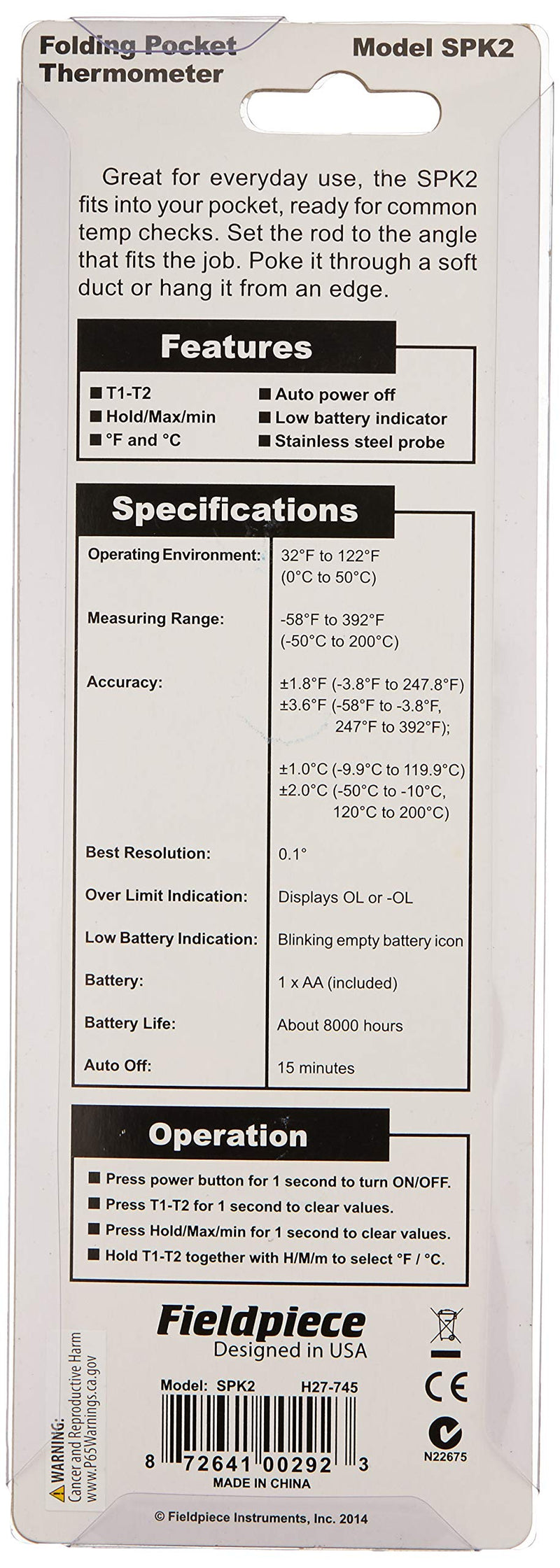 [Australia - AusPower] - SPK2, Folding Pocket In-Duct Thermometer 