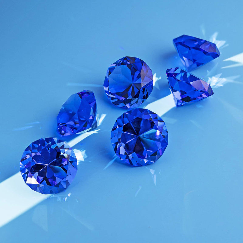 [Australia - AusPower] - Pack of 6 Blue Crystal Diamond Glass Jewels Home Decor, Wedding Table Decoration, Glass Paperweight 50mm (2in) 6pcs-Blue (50mm/2in) 