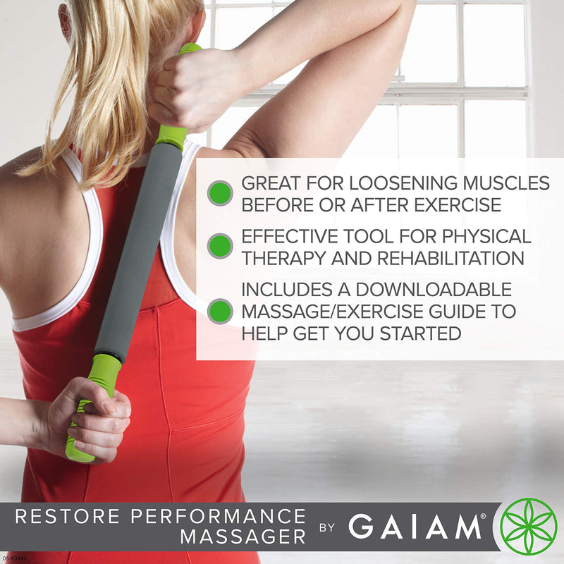 [Australia - AusPower] - Gaiam Restore Massage Stick Roller - 19" Foam Cushioned Performance Hand Held Muscle Massager | Comfort Grip Handles | Solid Steel Construction 