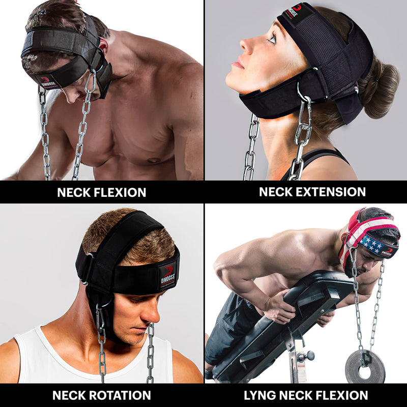 [Australia - AusPower] - DMoose Neck Harness for Weight Training, Neck Exerciser for Neck Workout Equipment Gym, Neck Trainer with Adjustable Long Steel Chain and Strap, Neoprene Support Head Harness, Improve Muscle Strength Blue With Support Strap 