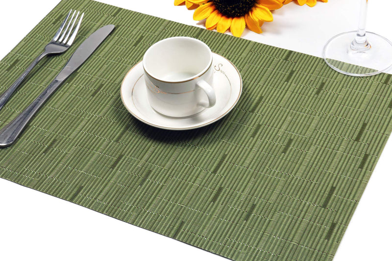 [Australia - AusPower] - SHACOS Placemats Set of 6 Woven Vinyl Place Mats for Dining Table Wipe Clean Non Slip Table Mats (6, Olive Green) 