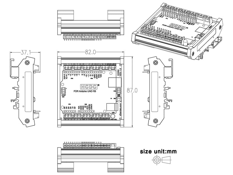 [Australia - AusPower] - DIN Rail Mount Pinout Breakout Terminal Block Module for Arduino UNO R3 