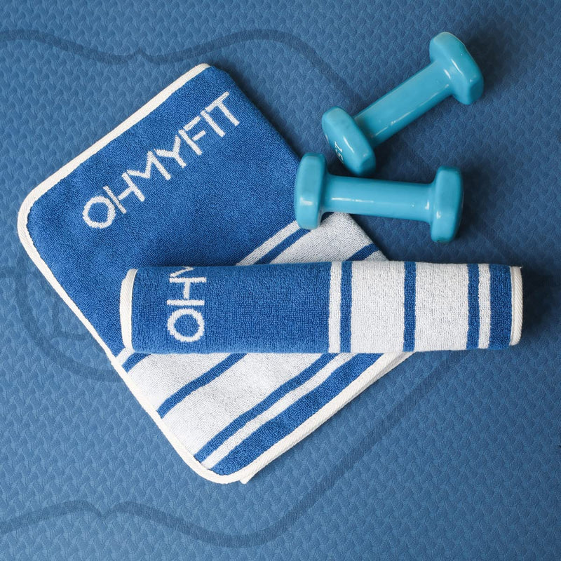 [Australia - AusPower] - OHMY FIT Smart Fitness Towel with Zippered Pocket, Premium Quality 100% Pakistan Cotton - Lightweight and Super Absorbent for Sports, Workout, Fitness, Gym, Yoga, and Running (Blue) Blue 