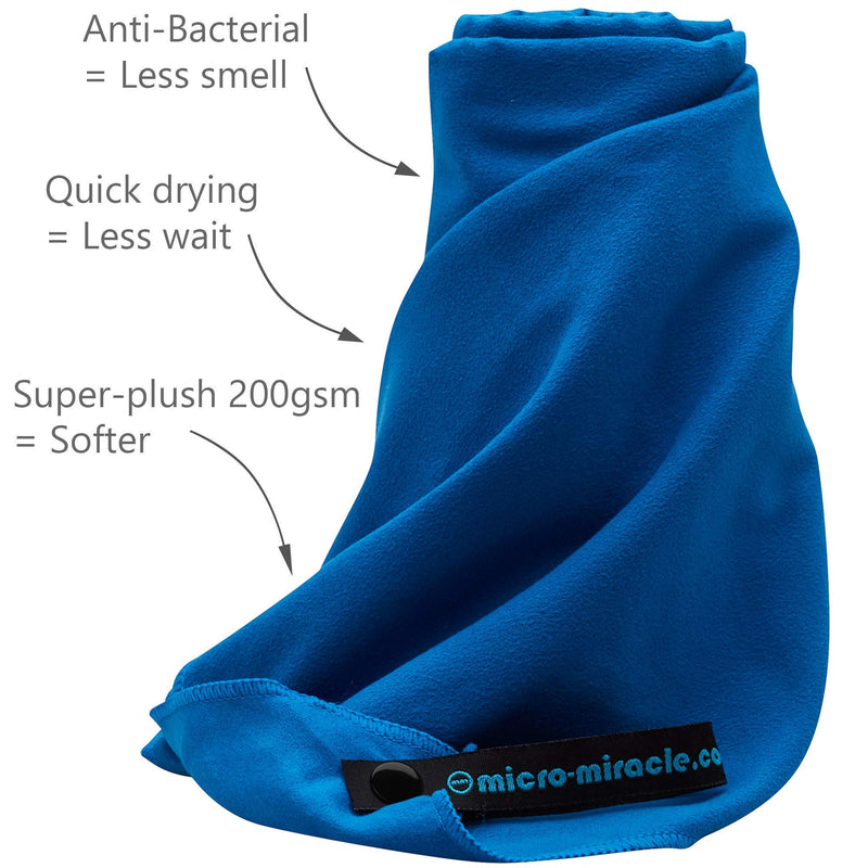 [Australia - AusPower] - Micro Miracle XL - 2in1 Quick Dry Microfiber Travel Towel, 13 Colors, 60 x 30 in, Soft and Lightweight for Gym, Travel, Backpacking, Camping, RV, Beach / Super Absorbent, Fast Dry, Compact - With Pouch Blue 