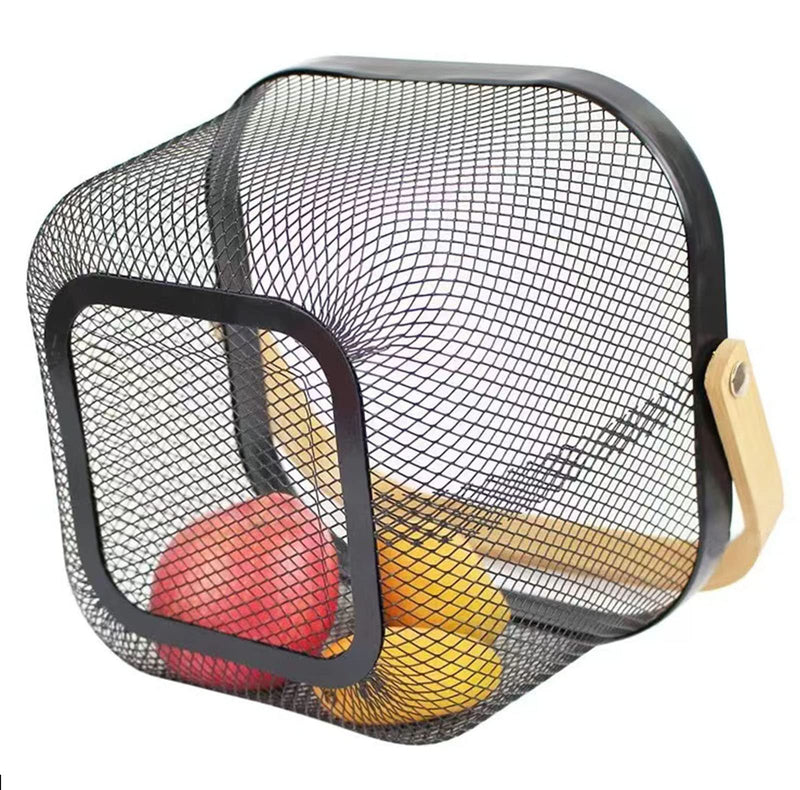 [Australia - AusPower] - AJIODA Metal Mesh Steel Basket, Storage Organizer Basket Multi-functional Hanging Kitchen Baskets Fruit Basket Bin with Bamboo Handle for Kitchen Bathroom Picnic Shopping Decor Cabinet Home, Black 