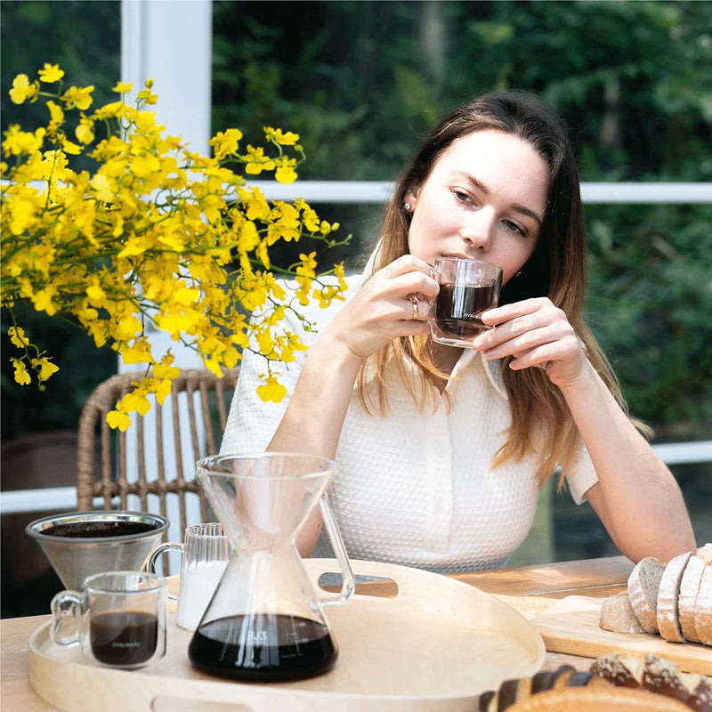 [Australia - AusPower] - OVALWARE RJ3 Espresso Coffee Glass Cups 4oz/120ml (Set of 2) Double Walled Glass Cup w/ Solid Butterfly Handle- Elegant Borosilicate Espresso Shot Mug - Stackable Insulated Transparent Demitasse Glass 2 Count (Pack of 1) 