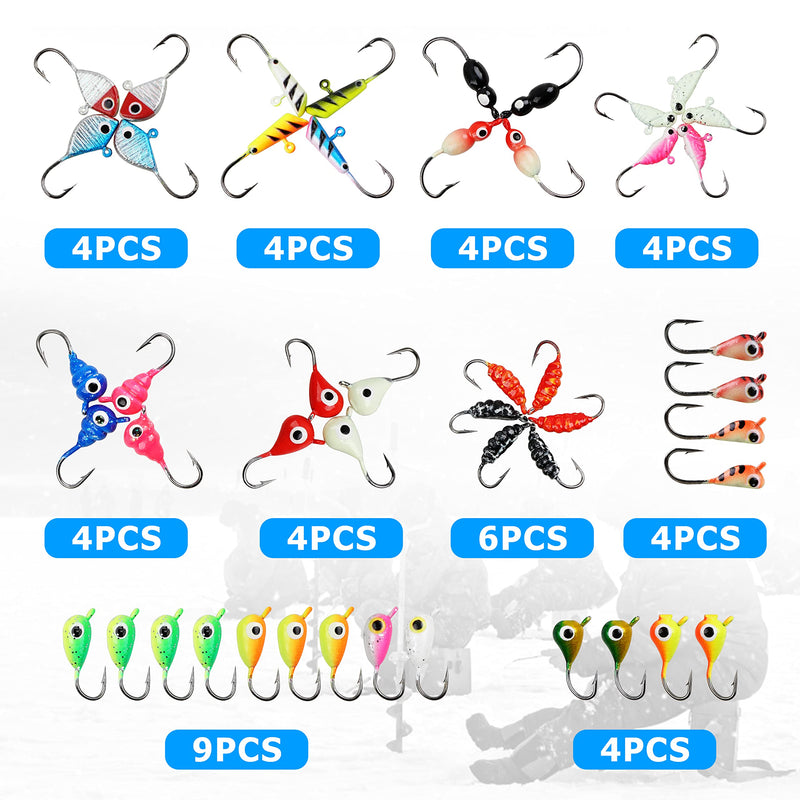 [Australia - AusPower] - Ice Fishing Jigs Lures kit,48pcs Luminous Ice Fishing Gear Crappie Panfish Jigs Head Fishing Hooks Set for Winter Ice Jigging Walleye Perch Bluegill 