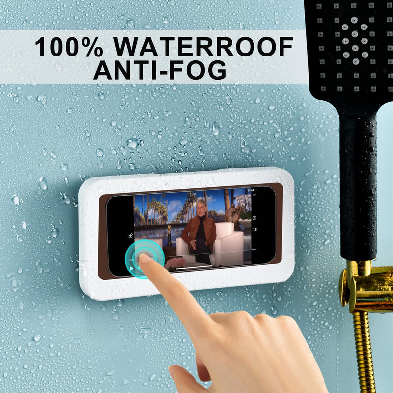 [Australia - AusPower] - Shower Phone Holder Waterproof Anti-Fog Touch Screen Wall Mount Phone Holder for Shower Bathroom Mirror Bathtub (White) White 