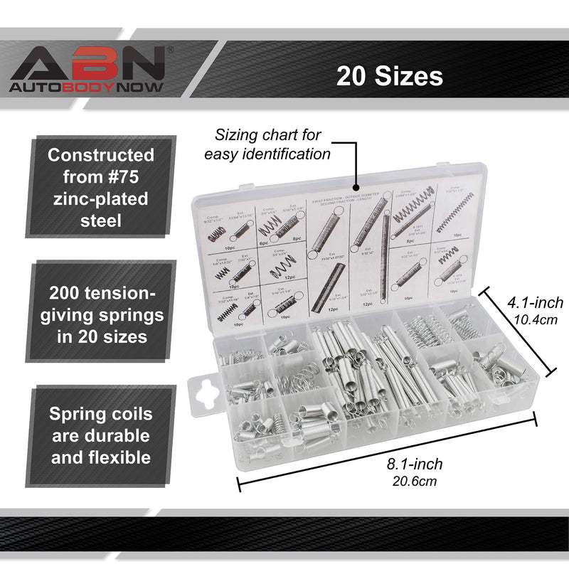 [Australia - AusPower] - ABN Compression & Extension Spring 200 pc Assortment Set, Heavy-Duty Steel Wire – Metal Tension Springs Replacement Kit 