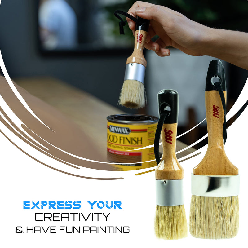 [Australia - AusPower] - Chalk and Wax Paint Brush Furniture - Painting or Waxing - Milk Paint - Dark or Clear Soft Wax - Home Decor Cabinets Stencils Woods - Natural Bristles 1 Small Round and 1 Large Oval Brushes 