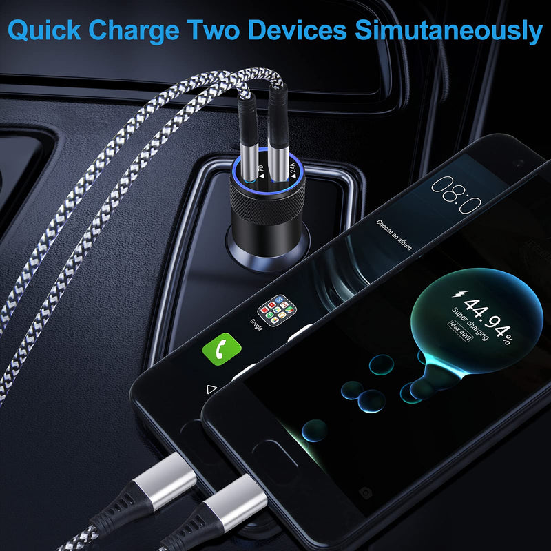 [Australia - AusPower] - USB C Car Charger Fast Charging,38W 2 Port PD&QC Quick Car Charger Adapter Plug with 2Pack USB Type C Cable for Samsung Galaxy S22/S21/A52/A42/A32/A12 Google Pixel 6 Pro/5/4/3/XL,Note 20/10/9,LG 