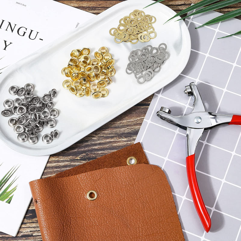 [Australia - AusPower] - 803Pcs Grommet Eyelet Pliers Kit, 1/4 Inch 6mm Grommet Tool Kit with 800 Metal Eyelets with Washers in Gold and Silver, Eyelet Grommets, Portable Grommet Hand Press kit for Leather/Belt/Shoes/Cloths 803pcs 1/4 Inch 
