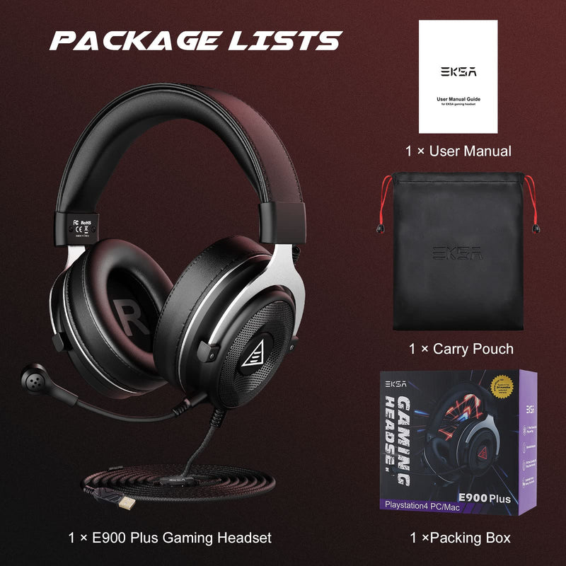 [Australia - AusPower] - EKSA USB Gaming Headset with Microphone for PC, ENC Plug-in Noise Canceling Mic, 7.1 Surround Sound, 50mm Drivers, Wired Headphones for PS4 PS5 Laptop Computer 