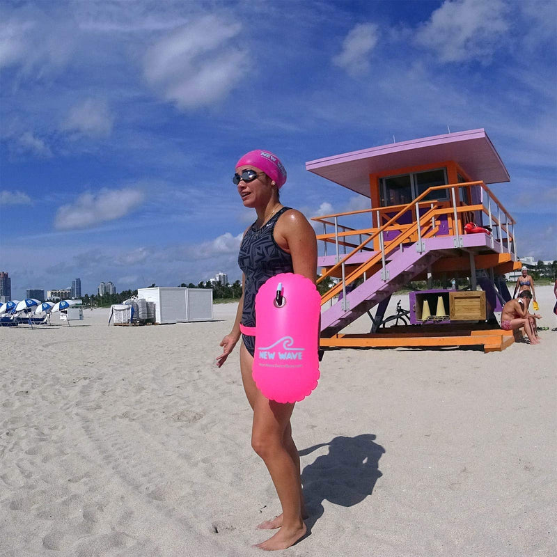 [Australia - AusPower] - New Wave Swim Bubble for Open Water Swimmers and Triathletes - Be Bright, Be Seen & Be Safer with New Wave While Swimming Outdoors with This Safety Swim Buoy Tow Float (Pink) 