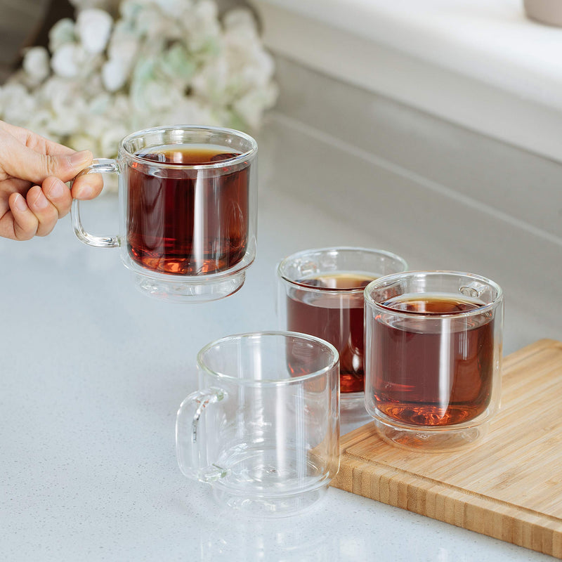 [Australia - AusPower] - BTaT- Stackable Espresso Cups, Demitasse Cups, Set of 4 (5.0 oz, 150 ml), Glass Coffee Mugs, Double Wall Glass Cups, Clear Coffee Cup, Tea Glass, Espresso Glass, Glass Tea Cups 