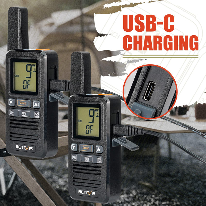 [Australia - AusPower] - Retevis RB67 Walkie Talkies for Adults, Rechargeable Two Way Radio with USB-C Charger, NOAA, LCD Screen, 1600mAh Battery, Group Call, Portable 2 Way Radios for Family Camping Hiking(2 Pack) 