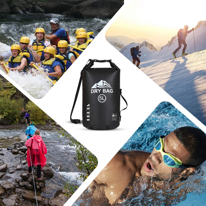 [Australia - AusPower] - HEETA Waterproof Dry Bag for Women Men, 5L/ 10L/ 20L Roll Top Lightweight Dry Storage Bag Backpack with Phone Case for Travel, Swimming, Boating, Kayaking, Camping and Beach Black 