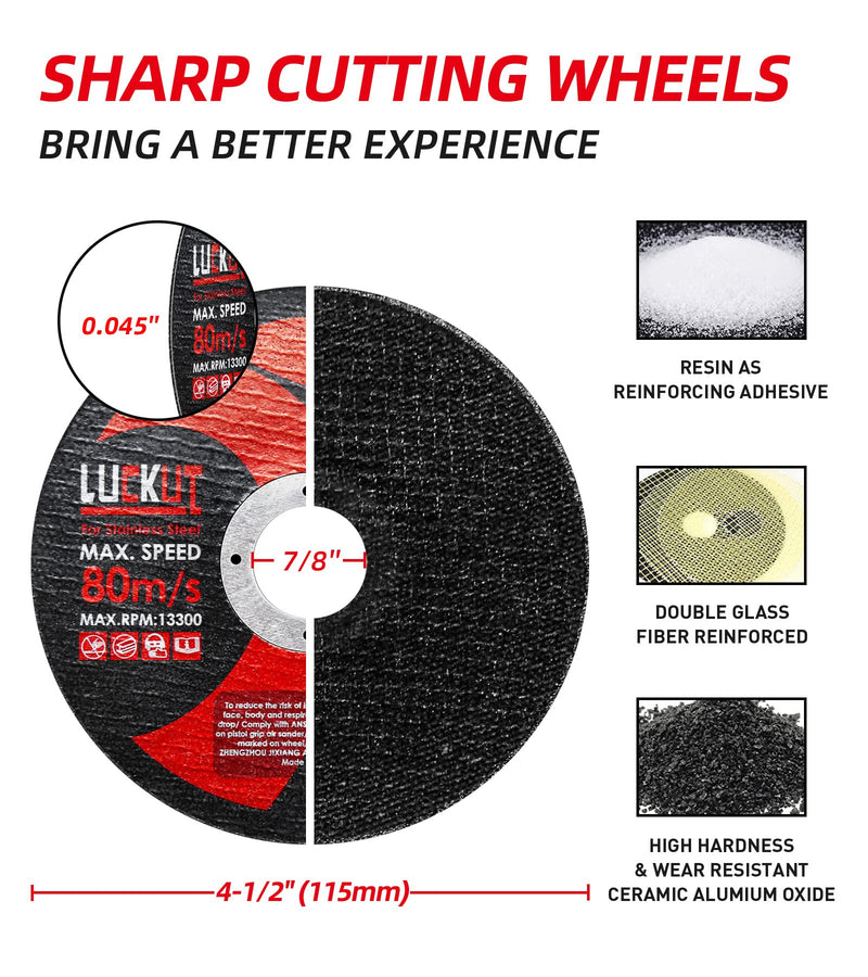 [Australia - AusPower] - LUCKUT Cut-Off Wheels Cutting Wheel Disc 4-1/2"x3/64''x7/8'' Thin Metal Stainless Steel Cutting Cut Off Disc Blades Grinding Wheel for Angle Grinders 10-Pack 10PCS 4.5"x 0.045"x7/8" 