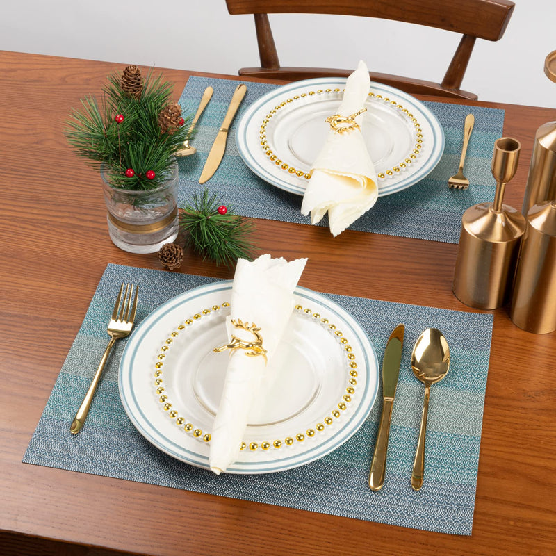 [Australia - AusPower] - Winknowl Placemats, Set of 8 Heat Resistant Stain Resistant Non-Slip Woven Vinyl Insulation Placemats, Durable Elegant Table Mats for Dining(Blue) Blue 