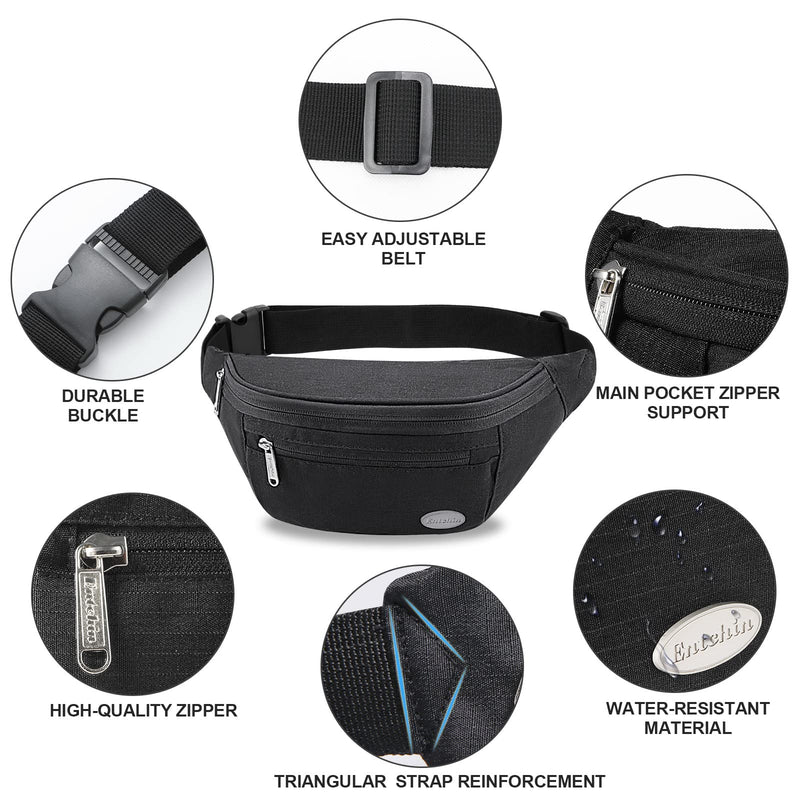 [Australia - AusPower] - Entchin Fanny Pack for Hiking, Running and Travel Black 