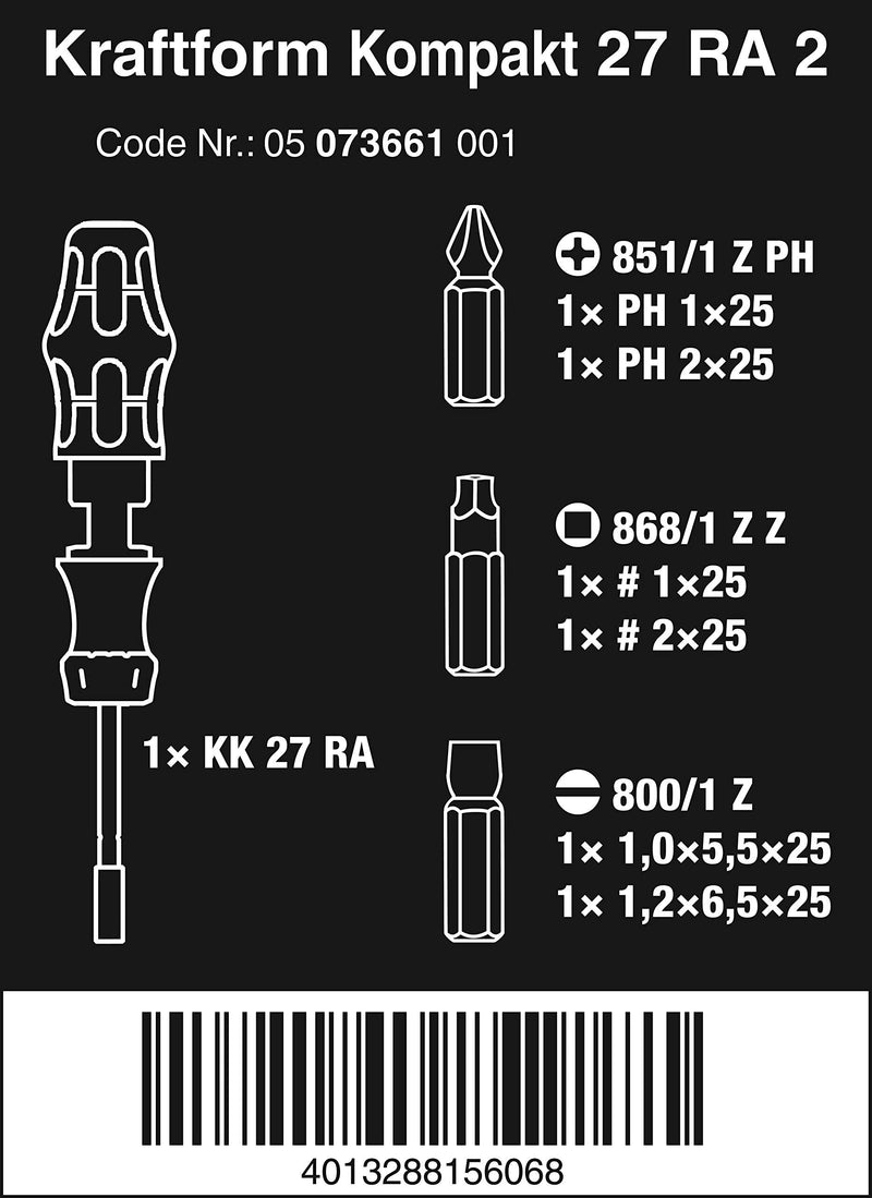[Australia - AusPower] - Wera 05073661002 Kraftform Kompakt 27 RA Slotted Ratcheting Screwdriver, 1/4" Head, MULTI 