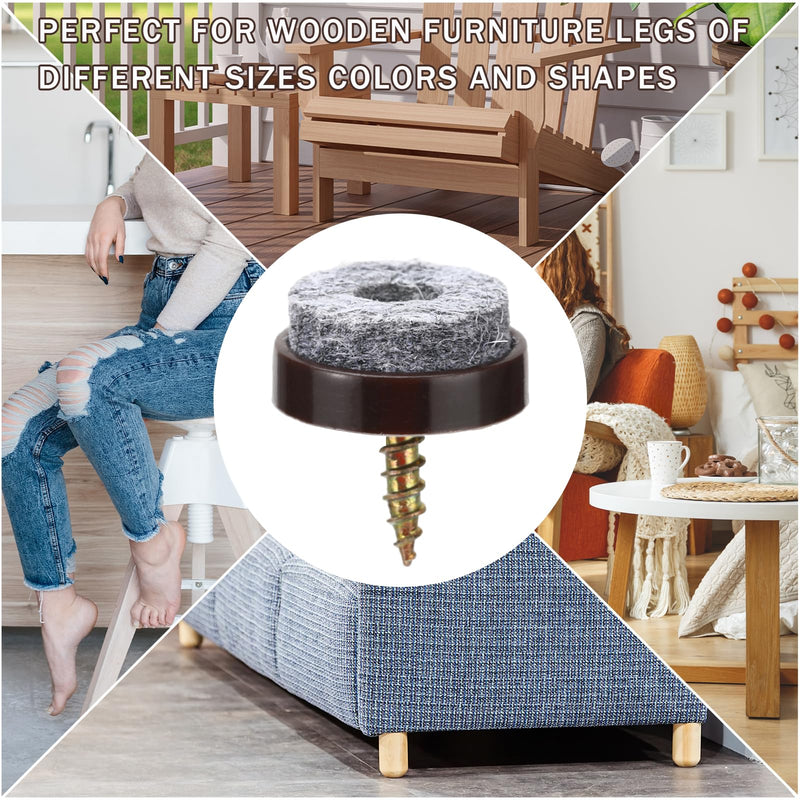 [Australia - AusPower] - Yaocom 100 Pcs Screw on Felt Chair Pads 0.8 Felt Pads for Furniture Sliders Chair Leg Floor Protectors Round Screw Chair Glides for Hardwood Floors Wooden Leg Feet of Chair Table Sofa, Brown 