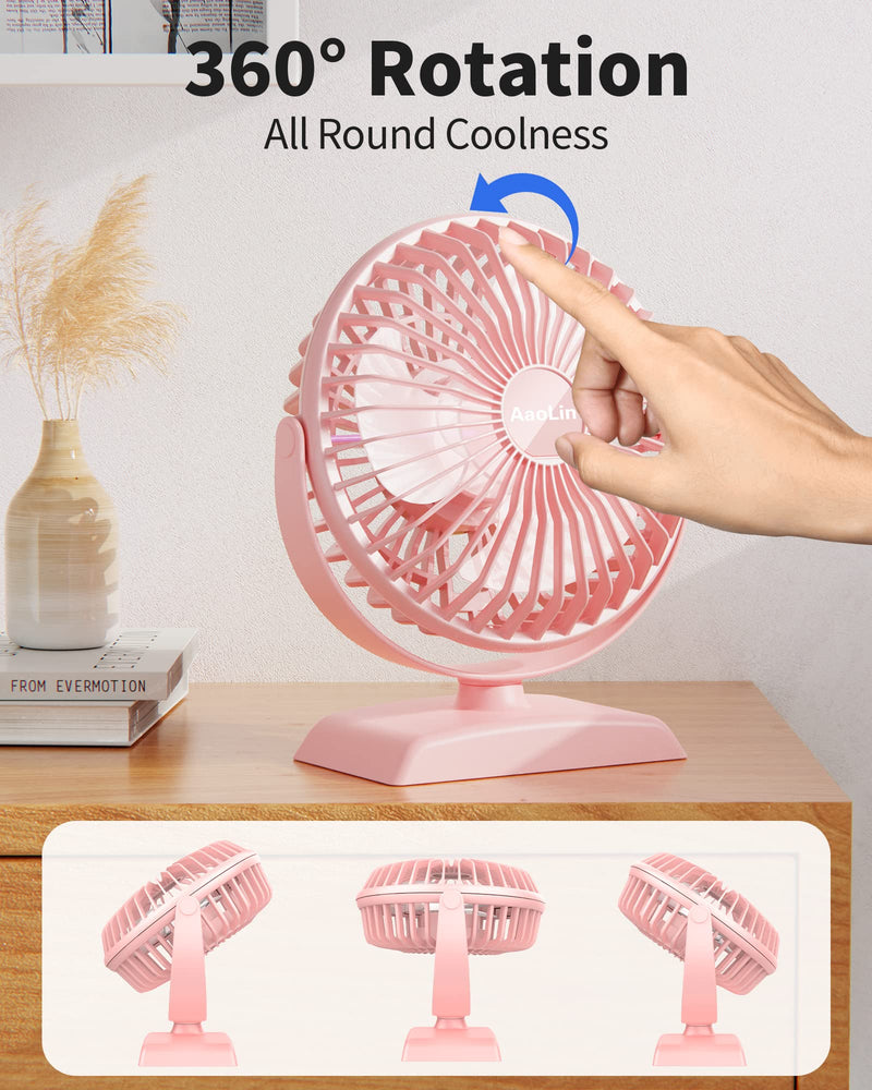 [Australia - AusPower] - AaoLin Desk Fan, USB Small Fans with 3 Speeds Strong Airflow, Quiet Portable, 360° Rotation Personal Table Fan for Home,Office, Bedroom Desktop Pink 