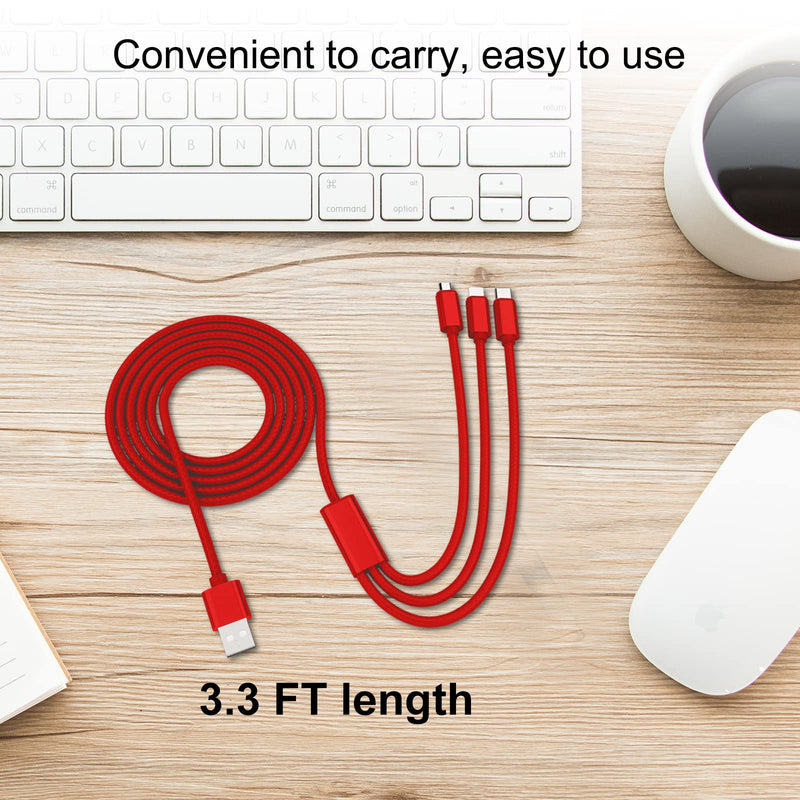 [Australia - AusPower] - Multi Charging Cable, TTWEN 3Pack 3.3FT Multiple Charger Cable Braided Universal USB Charging Cable 3 in 1 Multi Phone Charger Cord with Type C/Micro USB Connectors for Cell Phones and More (Red) Little Red 