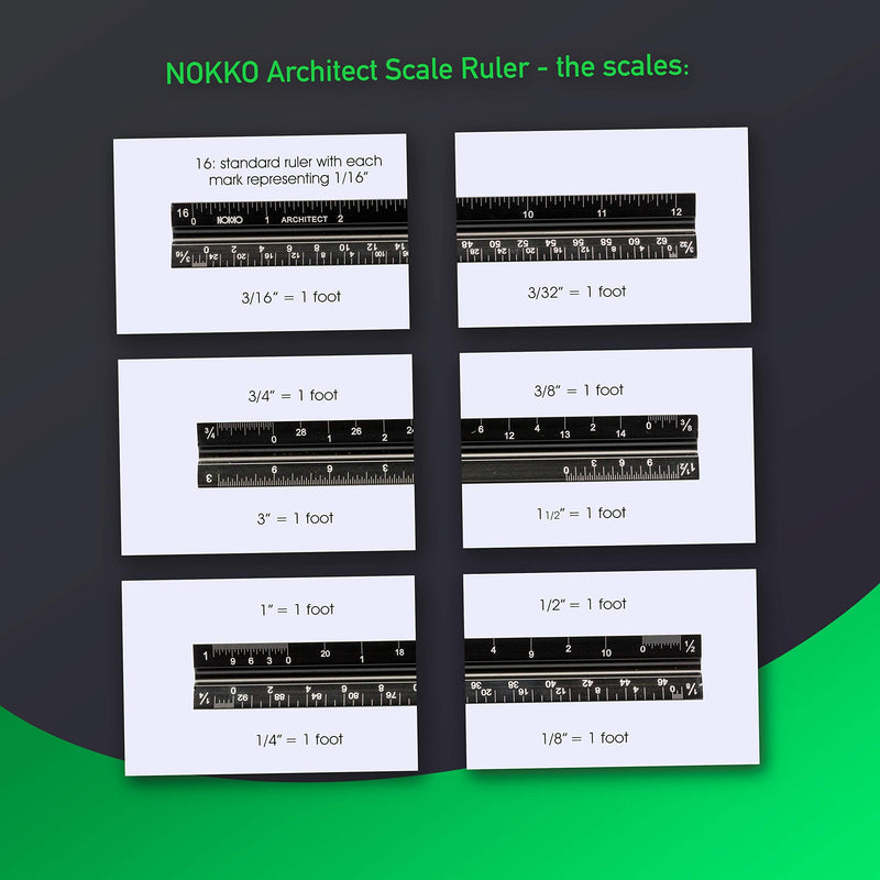 [Australia - AusPower] - NOKKO Architectural and Engineering Scale Ruler Set - Professional Measuring Kit for Drafting, Construction - Imperial and Metric Conversion Table Included - Laser-Etched Markings, Anodized Aluminum 