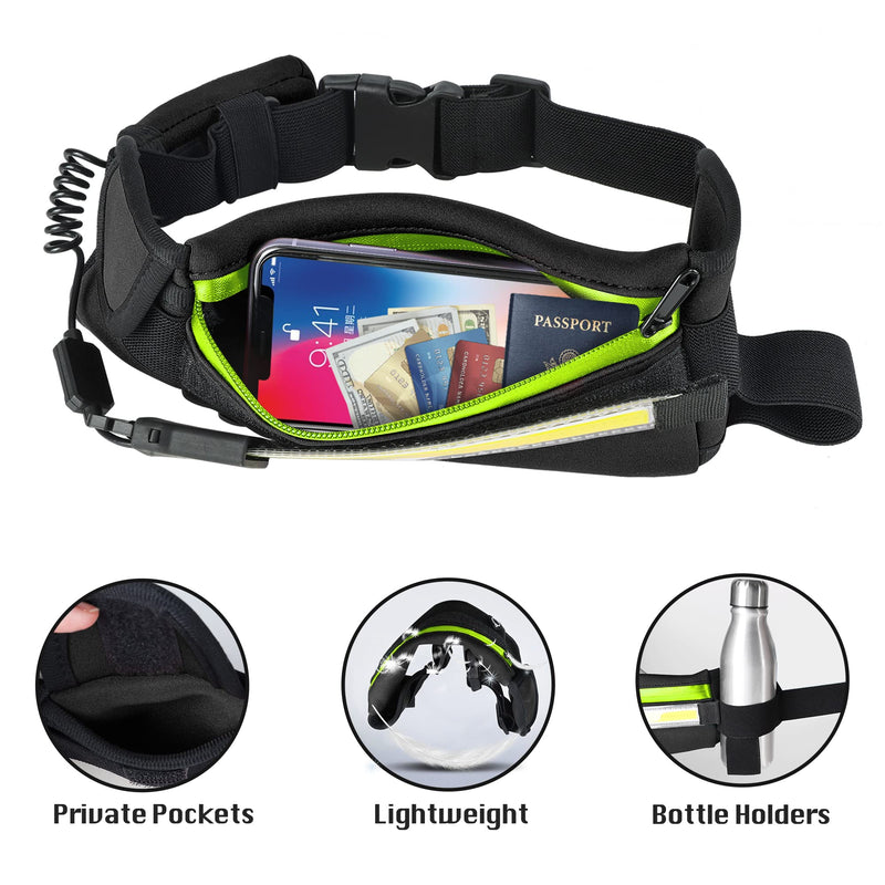 [Australia - AusPower] - Running Light, 1000Lumens Running Belt Fanny Pack with 230°Rechargeable Night Running Light for Phone Waist Bag Light with Water Bottle Holder Slim Running Belt for Runners Sports Jogging Walking Black 