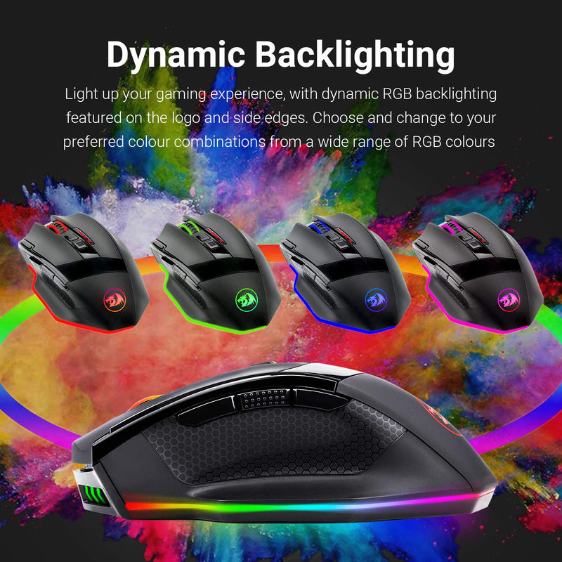 [Australia - AusPower] - Redragon M801 Gaming Mouse LED RGB Backlit MMO 9 Programmable Buttons Mouse with Macro Recording Side Buttons Rapid Fire Button 16000 DPI for Windows PC Gamer (Wireless, Black) Wireless 