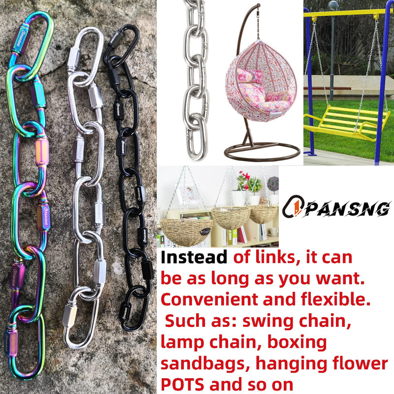 [Australia - AusPower] - PANSNG M5 14PCS Threaded Quick Links Stainless Steel Silver Screw Chain Links Chain Connector D Shape Locking Carabiner 3/16 Inchs 1200 pounds for Camping/Pet M5-14PCS 