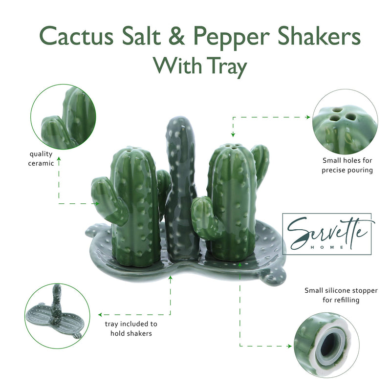 [Australia - AusPower] - Ceramic Salt & Pepper Shakers Collectors Kitchen Décor with Tray - Cactus Green 