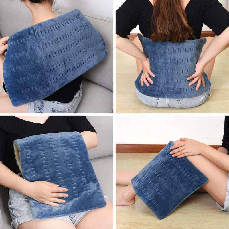 [Australia - AusPower] - Electric Heating Pad for Pain Relief, Cramps Ultra-Soft, with 4 Heat Settings 2h Auto-Off, 12 x 24" Heated Pad for Neck and Shoulders ,Machine Washable Blue Blue-blue 