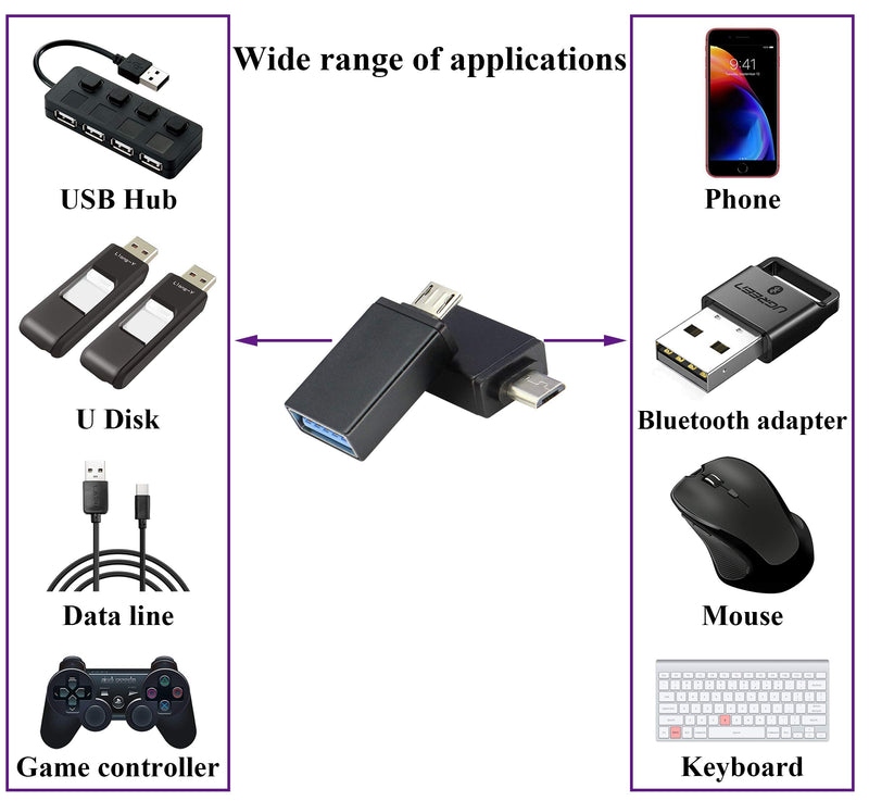 [Australia - AusPower] - AAOTOKK OTG Micro to USB Adapter, Aluminum Alloy Micro USB Male to USB 2.0 A Female OTG (On The Go) Adapter for Android Smartphone Tablets More USB and Micro Devices (2 Pack-Black) Black 