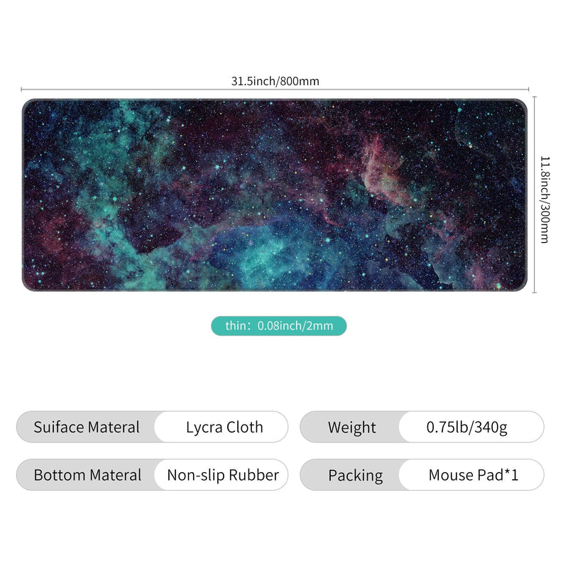 [Australia - AusPower] - Dynippy Thin Extended Gaming Mouse Pad （31.5*11.8*0.08 inch） with Stitched Edges Large Mousepad Long XXL Keyboard and Mouse pad Desk Mat for Gaming Office & Home - Galaxy Space (Galaxy Space) 