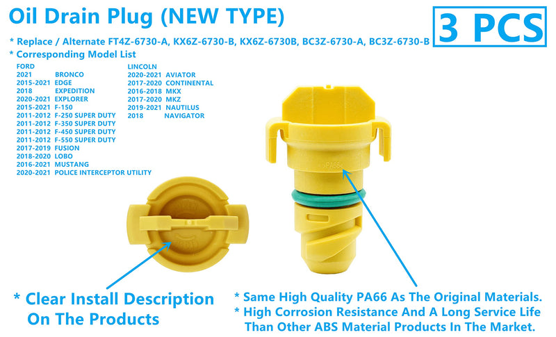 [Australia - AusPower] - 3 PCS Oil Drain Plug Fit For Ford F-150 2015 2016 2017 2018 2019 2020 2021 Lincoln MKZ Replace KX6Z-6730-B, KX6Z6730B, FT4Z-6730-A Plug 