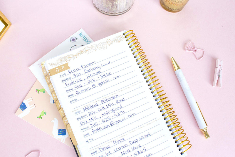 [Australia - AusPower] - bloom daily planners New Hardcover Contacts Address & Password Book - Alphabetical Organizer with Tabs - 6” x 8.25" - Black & Gold Embroidery 