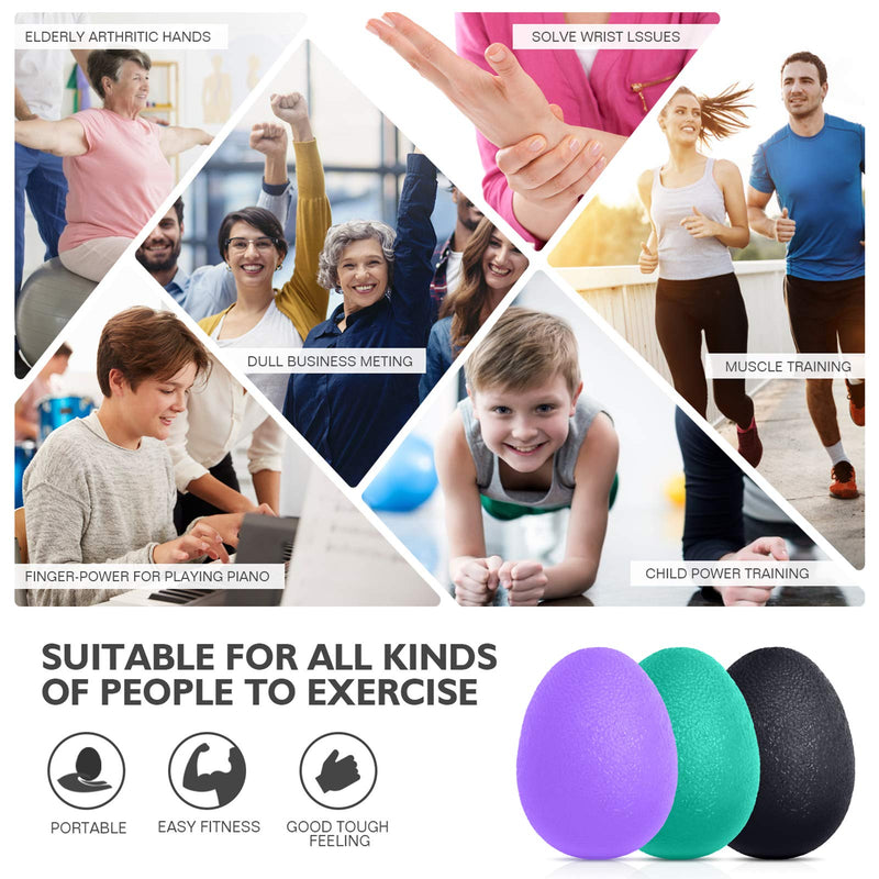 [Australia - AusPower] - Peradix Hand Grip Strength Trainer, Stress Relief Ball for Adults and Kids, Wrist Rehab Therapy Hand Grip Equipment Ball Squishy - Set of 3 Finger Resistance Exercise Squeezer Purple Green Black 