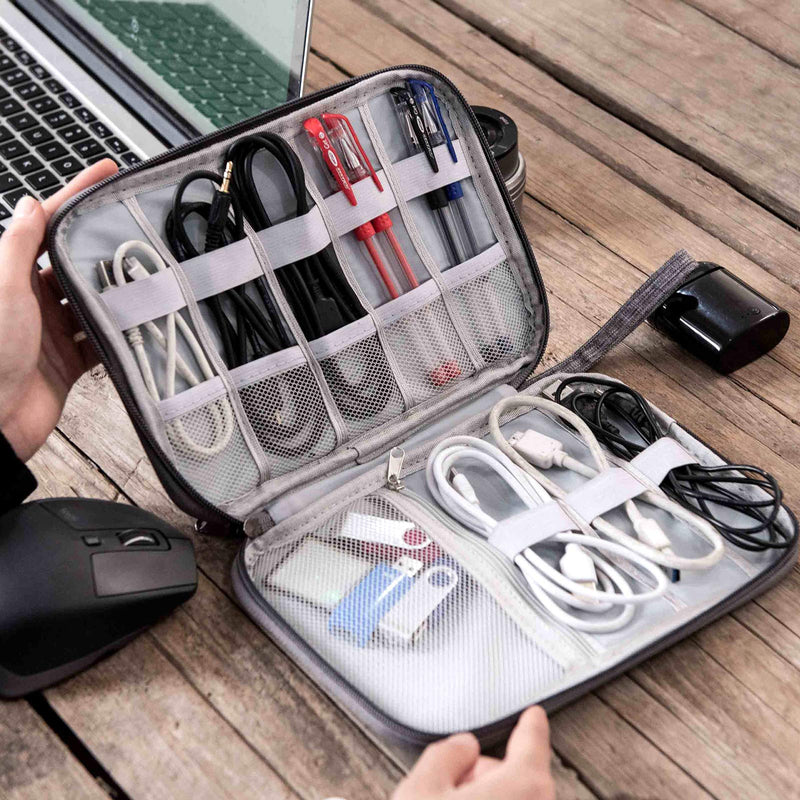 [Australia - AusPower] - CILLA Travel Electronic Organizer Bag Cable Organizer Case Portable digital Storage Bag for Electronic Accessories USB Cables, Power Bank, SD Card medium Gray 