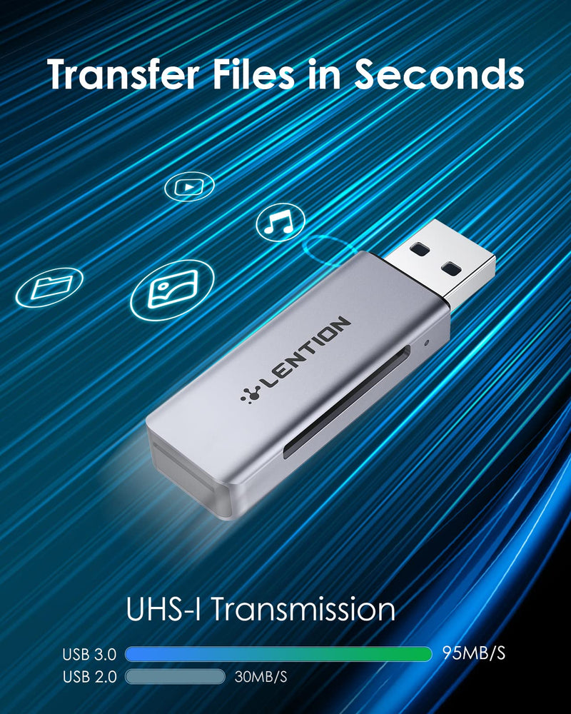 [Australia - AusPower] - LENTION USB 3.0 Type A to SD/Micro SD Card Reader, SD 3.0 Card Adapter for SD/SDXC/SDHC, Micro SD/Micro SDXC/Micro SDHC Cards Compatible MacBook Pro/Air, Surface, Chromebook, More (CB-H7, Space Gray) 