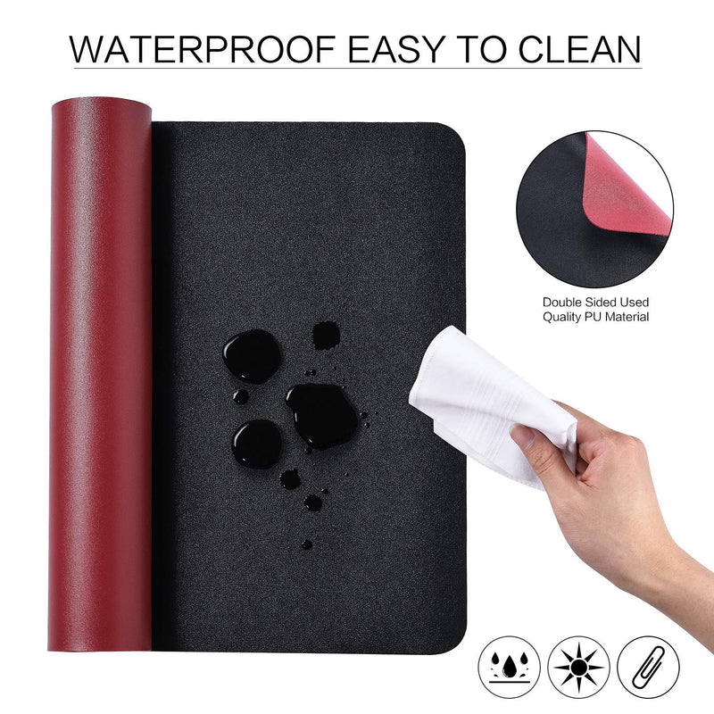 [Australia - AusPower] - Dual Sided Leather Desk Pad (23.6 x 13.7"), Office Waterproof Desk Mat, PU Mouse Pad, Desk Protector Cover, Desk Writing Mat for Office/Home/Work/Cubicle (Black/Red) A-black/Red 23.6“ x 13.7" 
