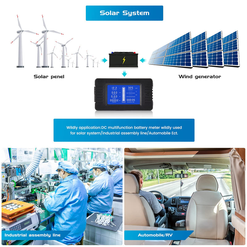 [Australia - AusPower] - CGELE DC Multifunction Battery Monitor Meter with Shunt,0-200V,0-300A, LCD Display Digital Current Multimeter Voltmeter Ammeter for Cars RV Solar,Widely Applied to 12V/24V/48V RV/Car Battery DC 300A Battery Meter 