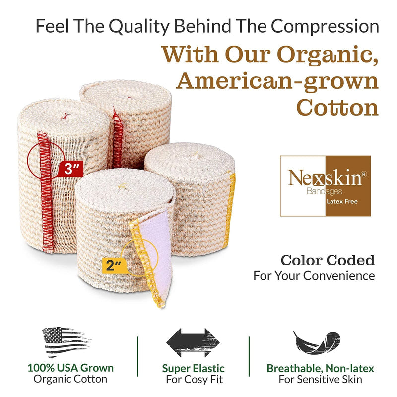 [Australia - AusPower] - Premium Elastic Bandage Wrap (2” Wide, 6 Pack) - Nexskin Latex Free Athletic/Medical Compression Bandages Hook & Loop Fasteners at Both Ends - Lifetime Washable & Reusable USA Organic Cotton Bandage 2 Inch (Pack of 6) 