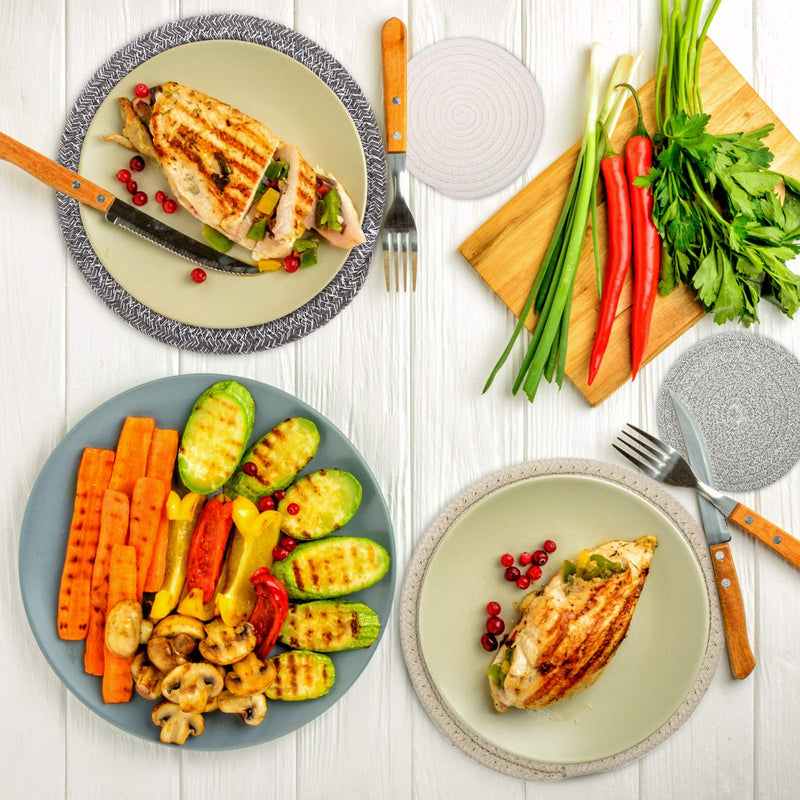 [Australia - AusPower] - Trivets for Hot Pots and Pans 8 inches 2 Pcs, Trivet for Hot Dishes, Hot Pads for Kitchen Table, Cooking Potholder Set, Large Coasters Cotton Mat to Protect Counter (Black) Black 