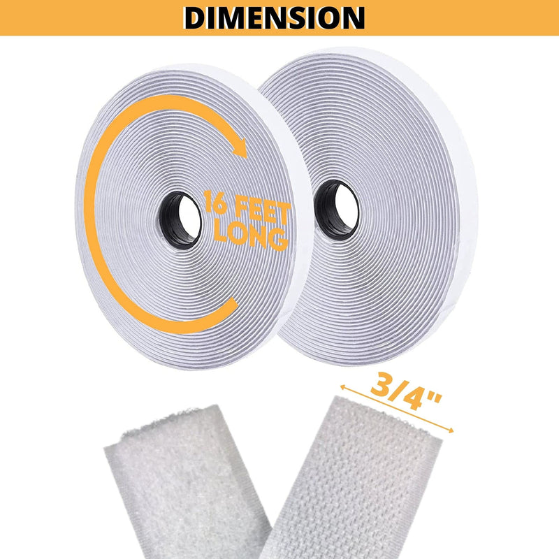 [Australia - AusPower] - 3/4 Inches Wide Hook and Loop Self Adhesive Tape Roll, Heavy Duty Strips, 16 Feet Long Sticky Back Fastener Self-Adhering Performance Flexible Breathable Wrap Tape (White) 