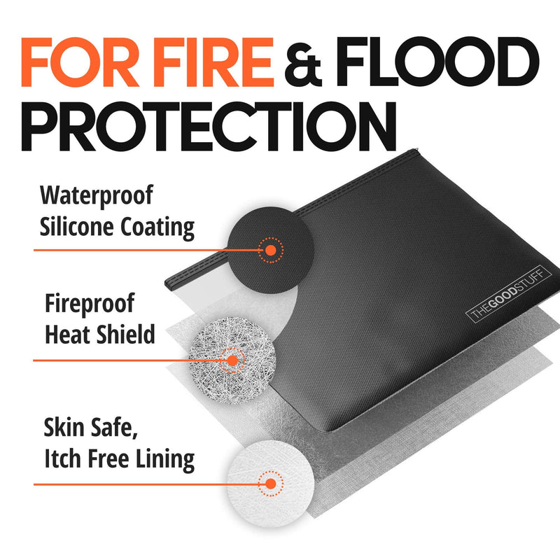 [Australia - AusPower] - Fireproof Document Bag Pouch Size: 10" x 13" [2000°F – Grey] Fireproof Bag for Documents and Money with Waterproof Coating to Protect Important Document Holder, Fireproof Bags for Cash Fire Proof Black 