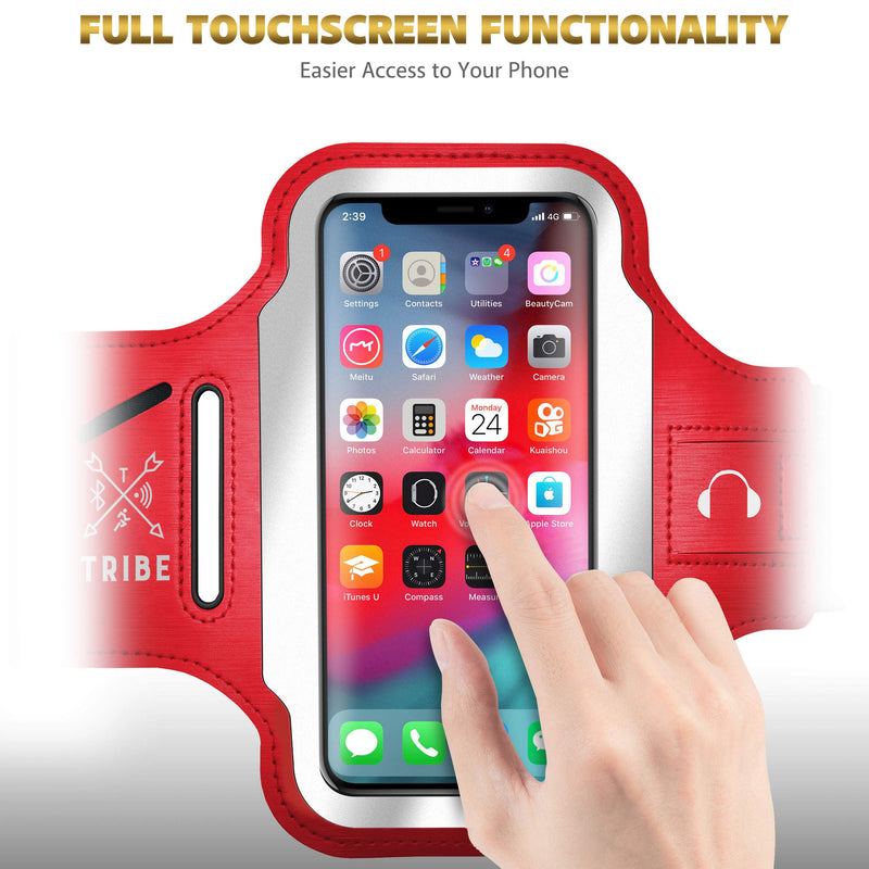 [Australia - AusPower] - TRIBE Running Phone Holder Armband. iPhone & Galaxy Cell Phone Sports Arm Bands for Women, Men, Runners, Jogging, Walking, Exercise & Gym Workout. Fits All Smartphones. Adjustable Strap, CC/Key Pocket S: iPhone Mini/8/7/6/5/4/3/SE/Galaxy Mini Red 