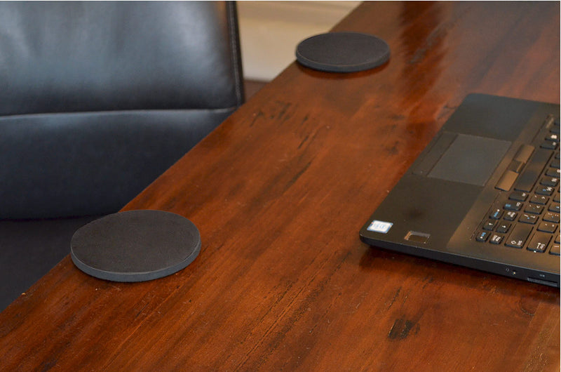 [Australia - AusPower] - Desk Dots! Elbow, Arm & Wrist Rest Cushioning Pads for Pressure Point & Pain Relief on Gaming & Work Surfaces; Made of Neoprene with Soft Nylon Surface; 4.5" Wide, 0.44" Thick; 2-Pack! (Pitch Black) Pitch Black 