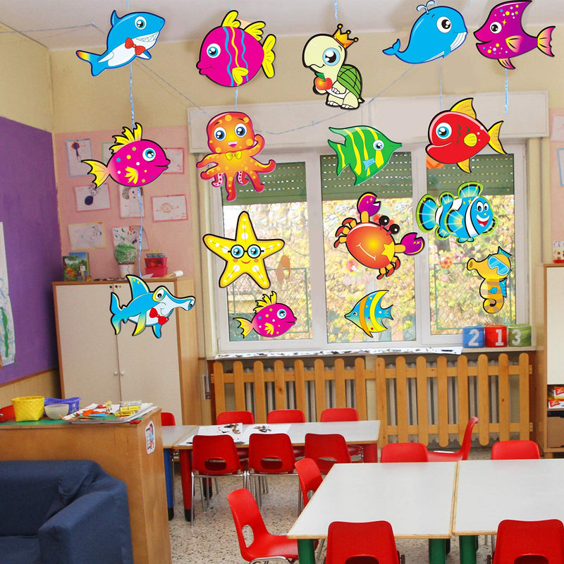 [Australia - AusPower] - 60 Pieces Sea Animals Cut-Outs Fish Classroom Accents Cutouts Ocean Themed Party Cutouts Classroom Decoration Cutouts with 120 Pieces Adhesive Dots for Classroom Bulletin Board 